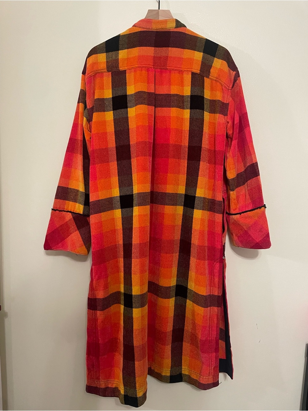 Free People Plaid Chenille Long Trench Coat with front pockets - Picture 4 of 4